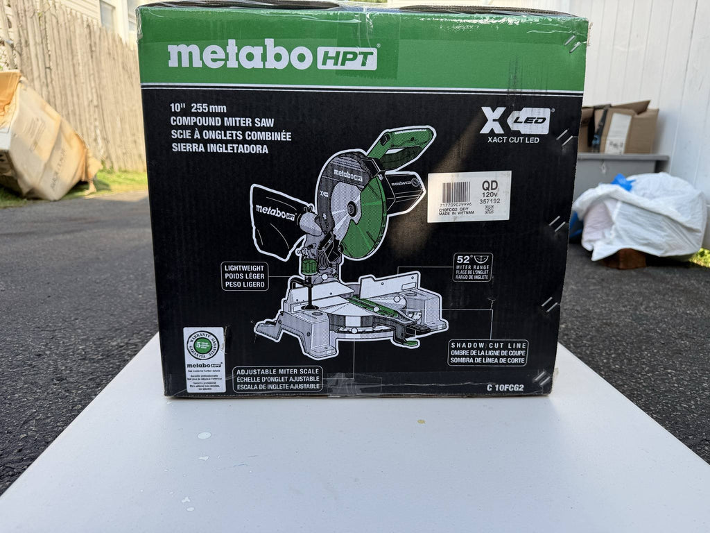 Metabo HPT C10FCG2 carton front alternate view showing scuffs and corner wear